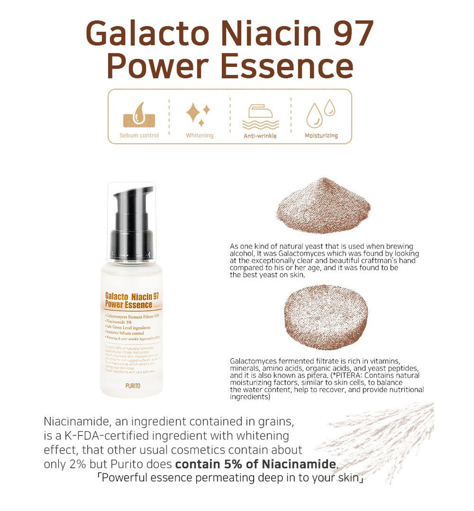 PURITO Galacto Niacin 97 Power Essence  is now available at Timeless UK. Visit us at www.timeless-uk.com for product details and our latest deals!