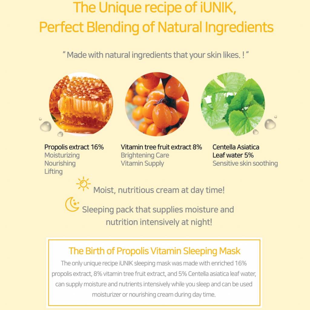 iUNIK - Propolis Vitamin Sleeping Mask -  60ml - Now available on our sister website www.Barefection.com